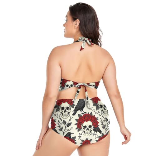 Bikini con control de abdomen gótico ajustable y cuello halter para playa 4