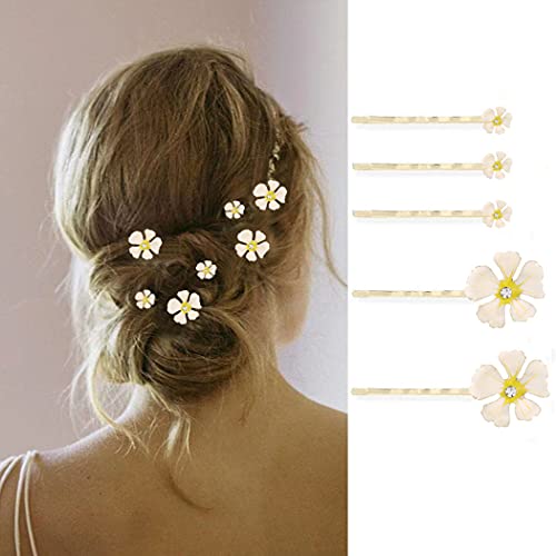 Bartosi Wedding Bobby Pins Flower Hairpin Gold Hair Clips Hair Barrettes Yellow Hair Accessories for Women and Girls Pack of 5 (Yellow)