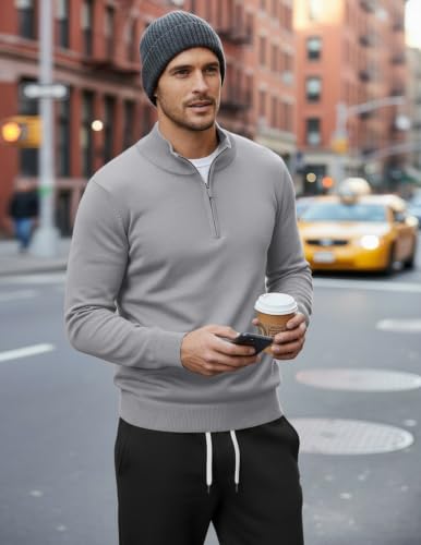 Image of COOFANDY Men's Quarter Zip Up Sweaters Slim Fit Lightweight Mock Pullover