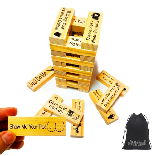 DORIMI Adult Wooden Stacking Tower Game 48pcs Couples Games for Adults Naughty Date Night Sex Games for 2 Players Intimacy Building Game for Valentine Party or Travel (48 Pcs)