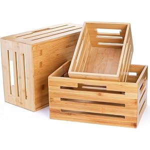 Youeon Set of 3 Bamboo Nesting Crates with Handles, 14.6/12/9.5 Inch Bamboo Crates for Storage and Rustic Decor, Decorative Storage Crate Box for Kitchen, Pantry, Office Youeon Set of 3 Bamboo Nesting Crates with Handles 1461295 Inch Bamboo Crates for Storage and Rustic Decor Decorative Storage Crate Box for Kitchen Pantry Office