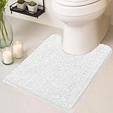 Flotstiga Toilet Rugs U Shaped Washable 20''x20'',Ultra Soft Absorbent Chenille Non Slip Contour Bathroom Rugs for Toilet,Dry Quickly, Machine Washable Bath Mats,White