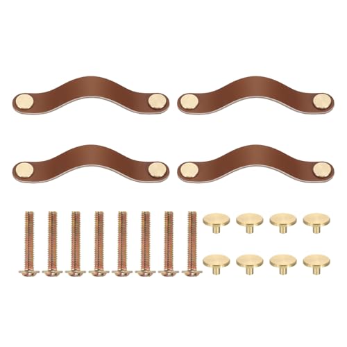 Poignées de tiroir en cuir marron boutons armoire placard commode 12,7 cm