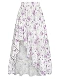 Women's Vintage Skirts Summer Floral High Waisted Ruffle Flowy Maxi Skirts Purple S
