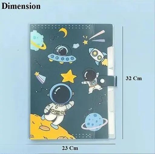 Image of Unicorn Theme A4 File Folder with Button Lock | 6 Pocket Expandable Document Organizer | Multi Color Certificate Holder for Office, School & Home (Random Design, Purple & Green)