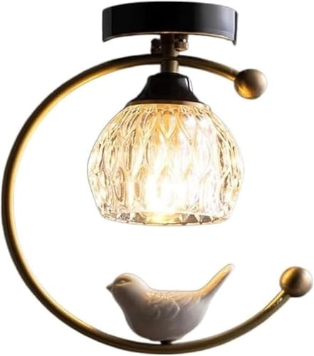 Plafonnier en verre laiton oiseau céramique pour sublimer une entrée sombre