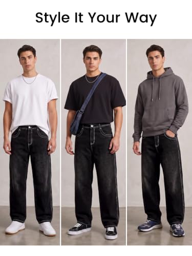 Image of GINGTTO Men's Baggy Barrel Jeans Wide Leg Y2K Denim Pants | Loose Fit Streetwear Casual Hip Hop Skater Vintage Style