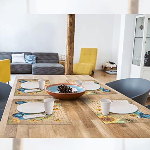Sunflower Truck Vintage Placemats Set Of 4 For Dining Table Pvc Wipeable Place Mats Washable #TOP5