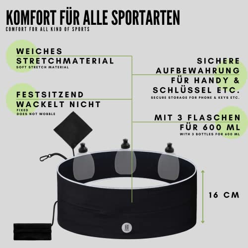 Trinkgürtel FitFeelsFun mit 3 Trinkflaschen und Innentasche