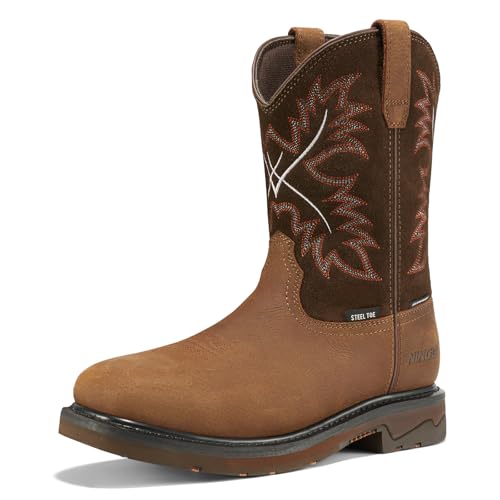 NINGO Steel Toe Work Boots for Men, Waterproof Wellington Mens Boots with Full Grain Leather, Slip Resistant and Puncture Proof, Pull-On Work Shoes for Construction, Industrial and Farming