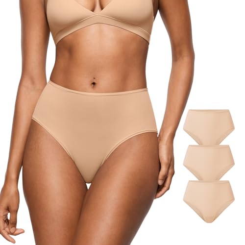 Image of INLYRIC Women's Inbarely Soft Full Briefs - Mid Waist Underwear Breathable Stretch Tagless Ladies Panties 3 Pack