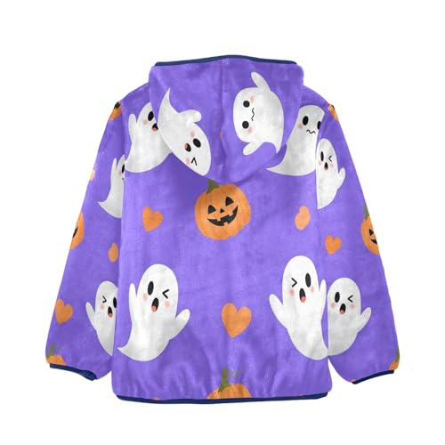 Halloween Ghosts and Pumpkins Toddler Fleece Jacket Girl Boys Hooded Fleece Jacket Coat Warm Outwear Zip-up 3-10T2