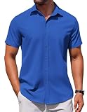Picture of COOFANDY Mens Casual Shirt for Men Short Sleeve Button Down Shirt Men No Tuck Shirts for Men Summer Wedding Shirt Ocean Blue