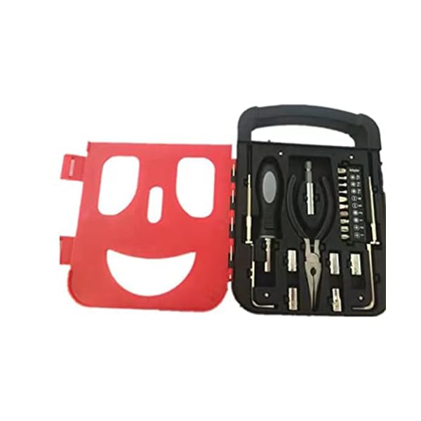 WEFH Werkzeugset Hardware Zubehör Werkzeugkoffer komplettes Set Werkzeug lächelndes Gesicht Aufbewahrungsbox Gelb Rot…