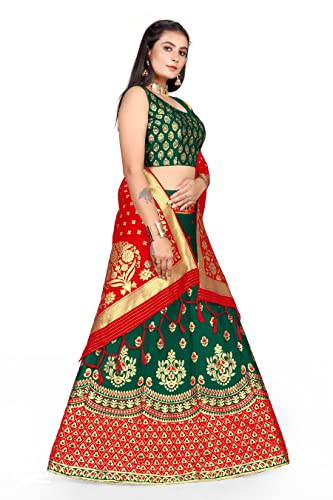 Image of LAHER Girl's Casual Wear Heavy Banarsi Jacquard Soft Silk Bridal Semi-Stitched Lehanga Choli With Dupatta Set.
