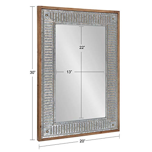 Kate And Laurel Deely Farmhouse Wall Mirror, 20 X 30, Rustic Brown And Silver, Rustic Wall Decor With Galvanized Metal Frame #TOP6