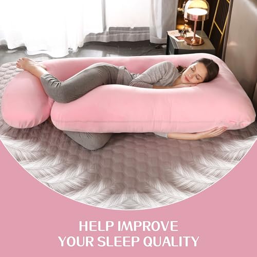 Image of Pregnant Woman Pillowcase, 57 inchx 28 inch Pregnant Woman Replacement Pillowcase, Velvet Replacement Pillowcase, Double Zipper Cotton Fabric, Super Soft (Pink-Only Pillowcases)