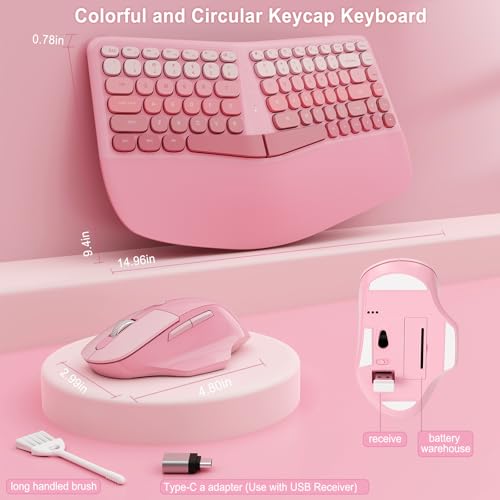 Image of Ergonomic Wireless Keyboard Mouse, Gaming Typewriter Set with Wrist Rest | Compatible With All windows and Type C Computer,With OTG & Long Clean Bruch,Ideal for PC, Home, Office and College