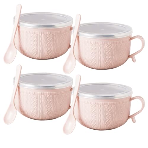 Bol à soupe en inox 29 oz avec couvercle et cuillère gravée | Lot de 4
