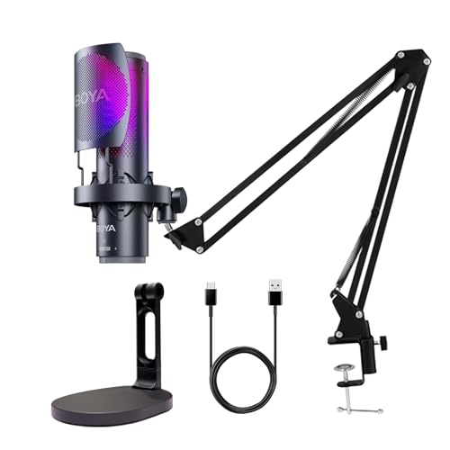 Image of BOYA K9 RGB USB Type C Microphone for YouTube | Gaming Set | Microphone for Recording | Gaming Mic for Pc | Condenser Mic with Desktop Stand Compatible with Windows and Mac Computers. (K9+Boom arm)