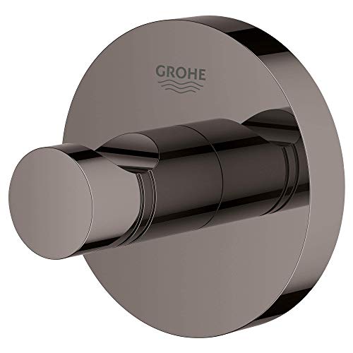 Image of GROHE Essentials Modern Round Brushed Nickel 2-Hook Robe Hook, 5 lbs Max Weight, Rust Resistant, Wall Mount, Tile, Metal, Concrete Surface