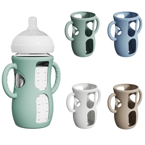 Image of 4 Pack Silicone Sleeves for Avent Natural Glass Bottles, Anti Breakage Baby Bottle Protector with Easy-Grip Handle, Compatible Philips Avent Glass Natural Bottle 8 oz, Not for Infant Use