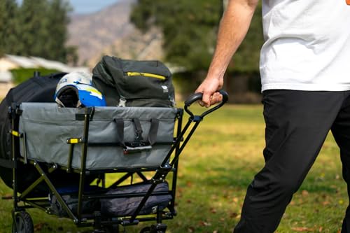 MacSports Double Decker Wagons Carts Heavy Duty Foldable Outdoor Collapsible Cart Portable Lightweight Utility Cart, All Terrain Sports Wagon for Camping Gear, Groceries, and More (Two Tone Gray)