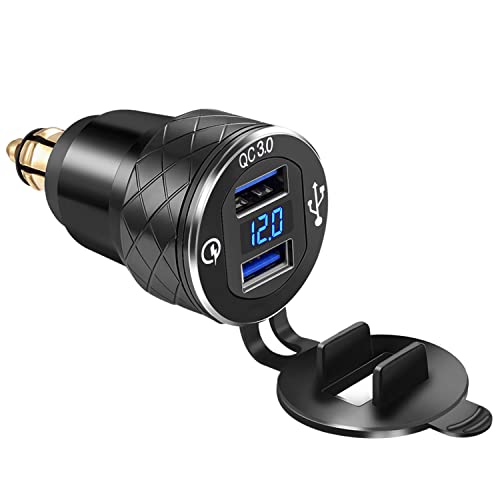 Prise Bmw Moto Chargeur Moto Qidoe DIN - QC3.0 18W + PD20W - Voltmètre LED - Aluminium - 12V-24V Chargeur Allume Cigare