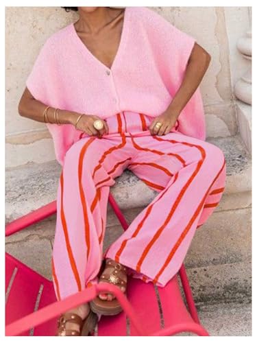 GORGLITTER Women's Plus Size Striped Wide Leg Pants High Waisted Palazzo Pants Casual Boho Trousers with Pockets4