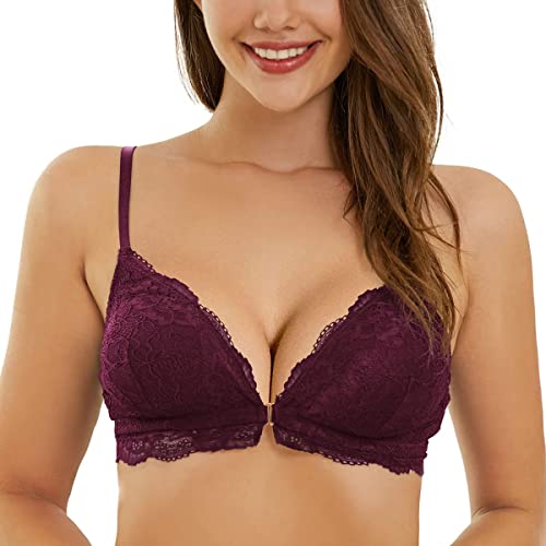 Soutien-gorge à fermeture avant bordeaux SHEKINI, brassière triangulaire sans fil taille M