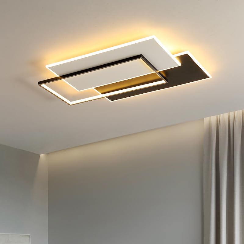 Nowoczesna lampa sufitowa LED do salonu, dekoracja wnętrz do domu, pilot zdalnego sterowania, sypialnia dziecięca, lampa do jadalni (czarna 90 x 60 cm, biała)
