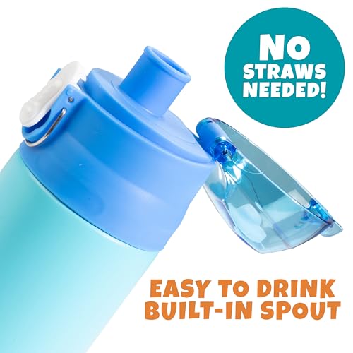 Image of Bentology Stainless Steel 13 Oz Reusable Water Bottle for Kids, Blue | Double Wall Insulated, Spill Proof Lid W /Built-in Straw- Keep Liquids Hot or Cold- Easily Fits in Lunch Boxes & Bags