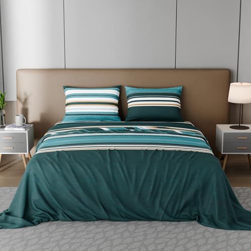 Image of BLISSHOME SoftTouch 150TC Cotton King Size Printed Bedsheet with 2 Pillow Covers for Double Bed, Silky Smooth Bedding Set, Breathable, Easy Maintain, Geometric Pattern - Green (228cm X 274cm)