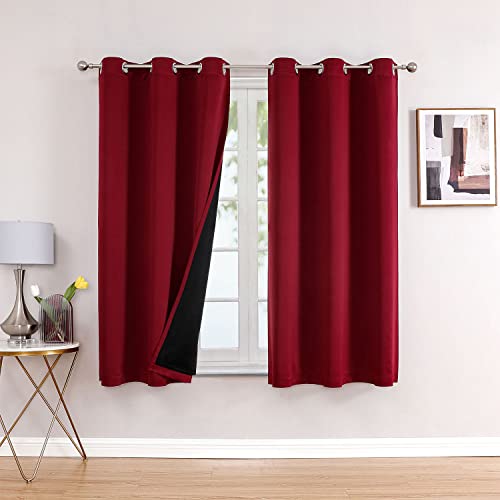 ChrisDowa Cortinas 100 % opacas para dormitorio con forro negro, 2 capas gruesas, totalmente opacas, con aislamiento térmico, ojales, cortinas pequeñas para ventana pequeña, juego de 2 paneles