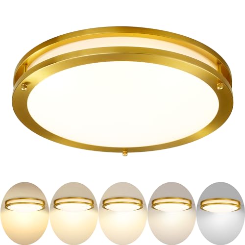 Wheatronic Gold Ceiling Light Fixture Flush Mount LED,16 inch Kitchen