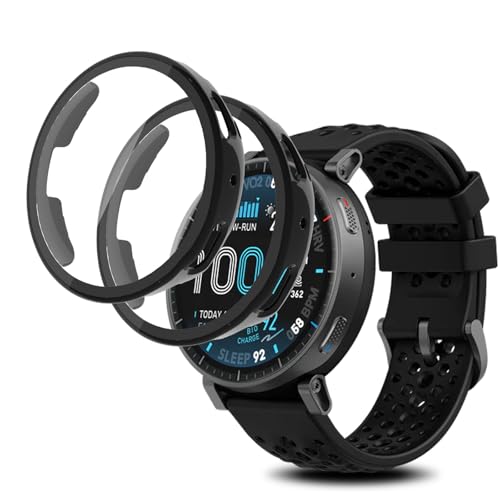 �y2���Z�b�g�zFor Amazfit active MAX 48mm �P�[�X �J�o�[ �K���X�t�B���� ��̌^ Ubefuu �S�ʕی� �����ߗ� �����x�^�b�` �y�� �Ռ��z�� �w��h�~ �h���h�o�i�u���b�N�j