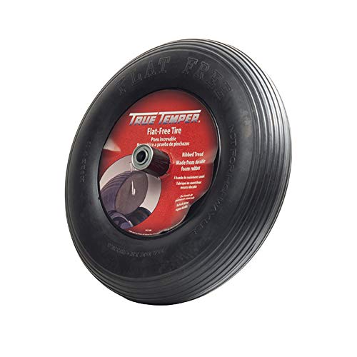 True Temper FFTCC 8 in. Hub Never Flat Wheelbarrow Tire with Ribbed Tread, 8-Inch,Black
