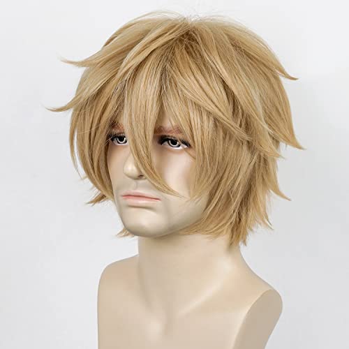 Image of Max Beauty Unisex Anime Blonde Wig, Short Cosplay Wigs With Bangs Heat Resistant Hair for Party and Halloween for Gift + Free Cap