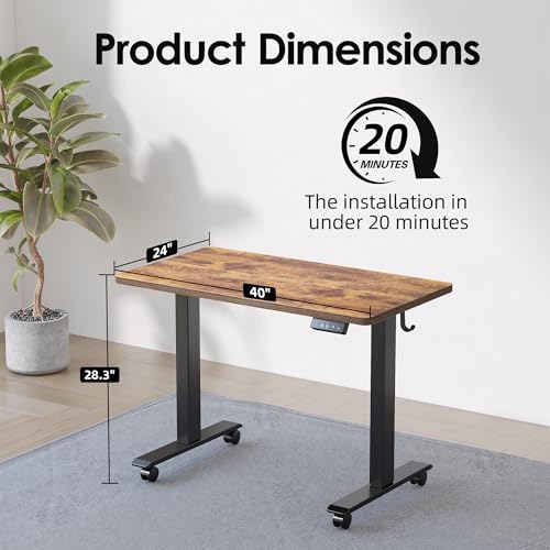 TIQLAB Height Adjustable Electric Standing Desk, 40 x 24 inch, Sit Stand Up Desk, Splice Board, Computer Home Office Desk, Rustic Brown Top