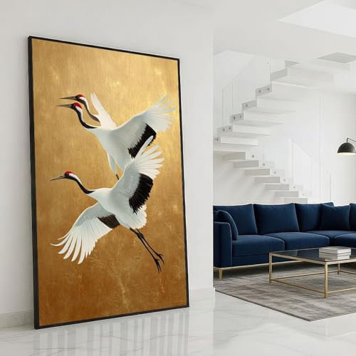 Tableaux d'art mural de grues dorées TONGYINLI pour habiller un salon