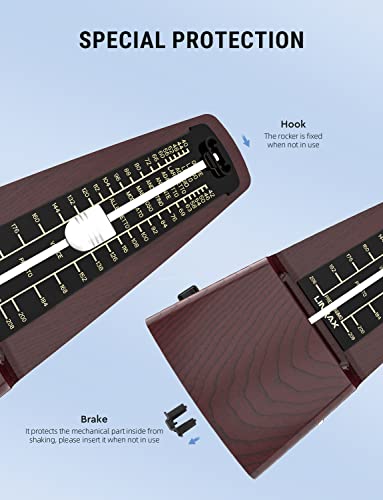 Linrax M2 Mechanisches Metronom für Klavier Violine Gitarre Bass Ukulele Drum Saxophon Banjo Mandoline und alle Musikinstrumente, Spur Tempo und Beat, Lauter Ton, Hohe Präzision, Holzmaserung