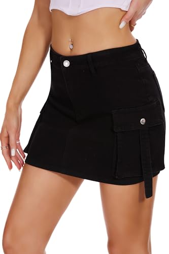 Amazon.com: PEIQI Womens Short Cargo Skirt Button Mini Denim