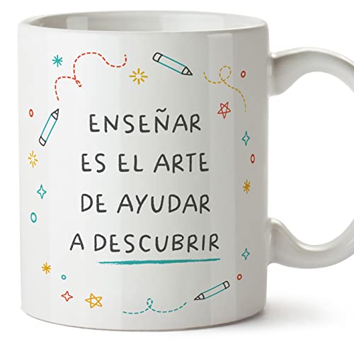 MUGFFINS Tazas para PROFESOR - En Español - Enseñar arte de descubrir - 11 oz / 330 ml - Regalo original y divertido
