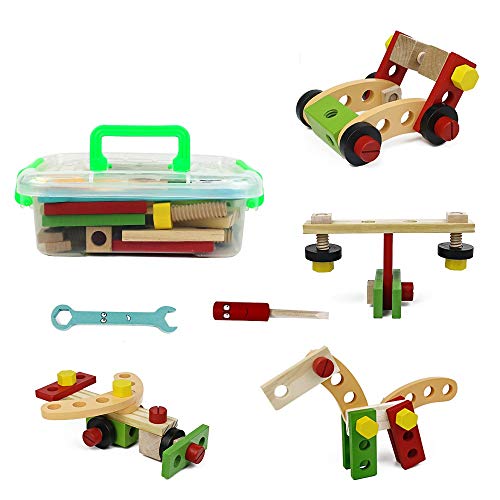 Symiu Boîte à Outils Bois Toolkit Enfants Montessori DIY Désassemblage éducation Jouet Assemblée Vis Écrou Désassemblage Combinaison Jouet Cadeaux pour 3 4 5 6 Ans Enfants