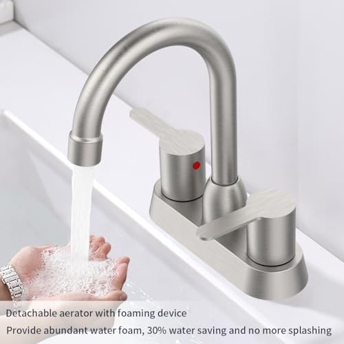 Supwork Bathroom Faucet Brushed Nickel 2-Handle Bathroom Sink Faucet 360 Degree High Arc Swivel Spout Centerset 4 Inch Vanity Faucet Rv Bathroom Faucet 3 Holes Lavatory Faucet thumb #3