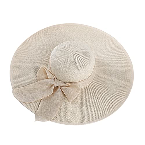 VASANA - Sombrero de mujer con gran lazo, plegable, de ala ancha, con protección contra rayos UV, ideal para el verano y la playa, beige, talla unica