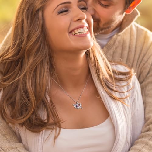 callie Personalized Heart Arrow 925 Sterling Silver Necklace for Women, Custom 2 Birthstones & Names Pendant, Birthday Valentine's Day Anniversary Jewelry Gift for Her4