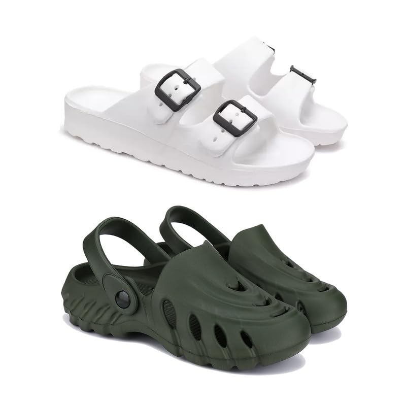 WINGSCRAFT Lightweight,Classic Slider || Sandals with Clogs for Men-Combo(2)-3113-3137-10 Khaki (B0D3XQJXFR) Amazon Price History, Amazon Price Tracker