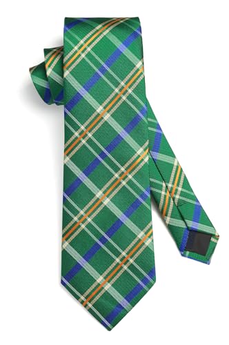 Image of HISDERN Mens Ties Plaid Tie and Pocket Square Set Classic Woven Formal Checkered Neckties & Handkerchief Wedding Party