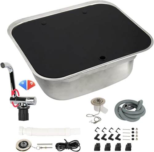 JBJSHHY RV キッチン シンク 折りたたみ式ステンレス製キッチンシンク 柔軟な RV アクセサリー トラベルトレーラー キャンピングカー バー用の耐久性のあるバーシンク 折りたたみ式 省スペース 304ステンレス鋼 360度回転蛇口 半埋め込み設置